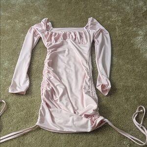Pink Long Sleeve Ruched Dress